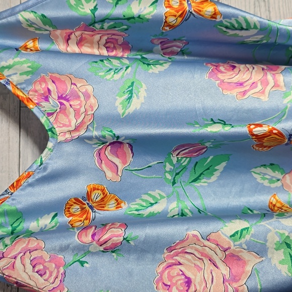 Vintage Romantic Moods Floral Butteflies Satin Slip Dress Size M - Picture 5 of 8